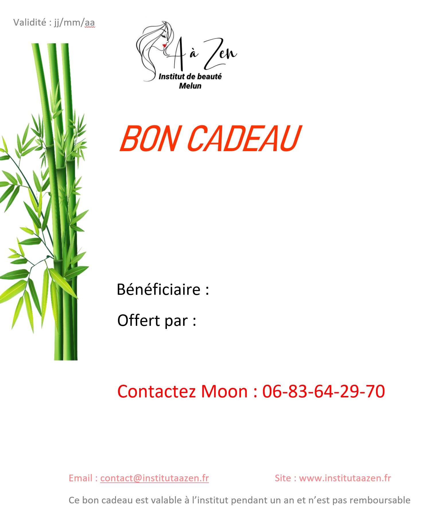 Cartes Cadeaux - Institut A à Zen